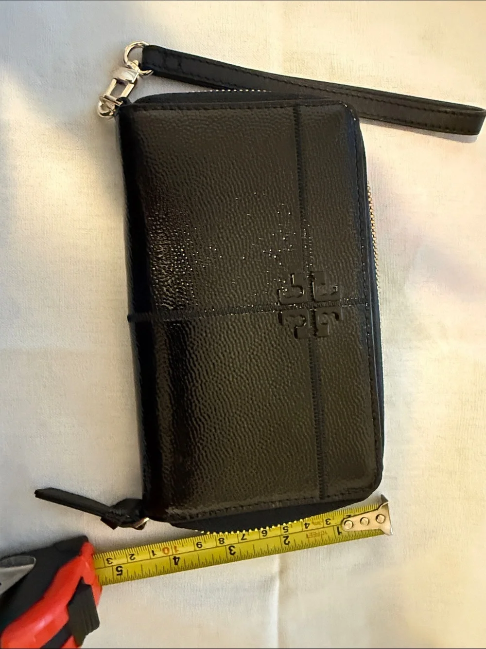 Tory Burch Black Patent Logo Wristlet Wallet